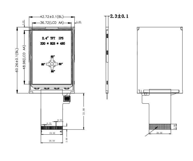 Lente de Polcd 350 2,4 affichage d'affichage à cristaux liquides d'interface de l'écran tactile 240x320 48.96mm MCU RVB de Tft de pouce