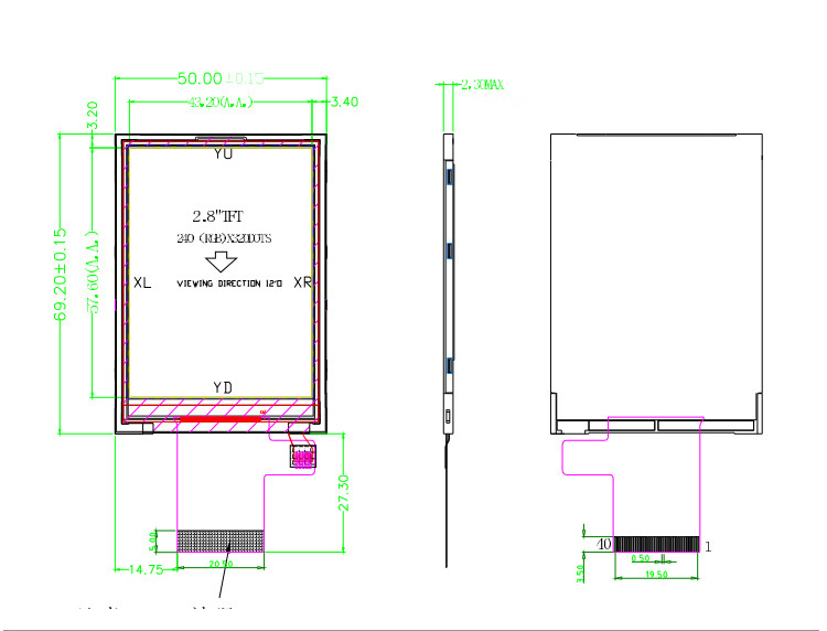 Polcd Couleurs 265K 2,8 pouces TFT Module 57,6 mm Normalement blanc Interface SPI Module TFT LCD