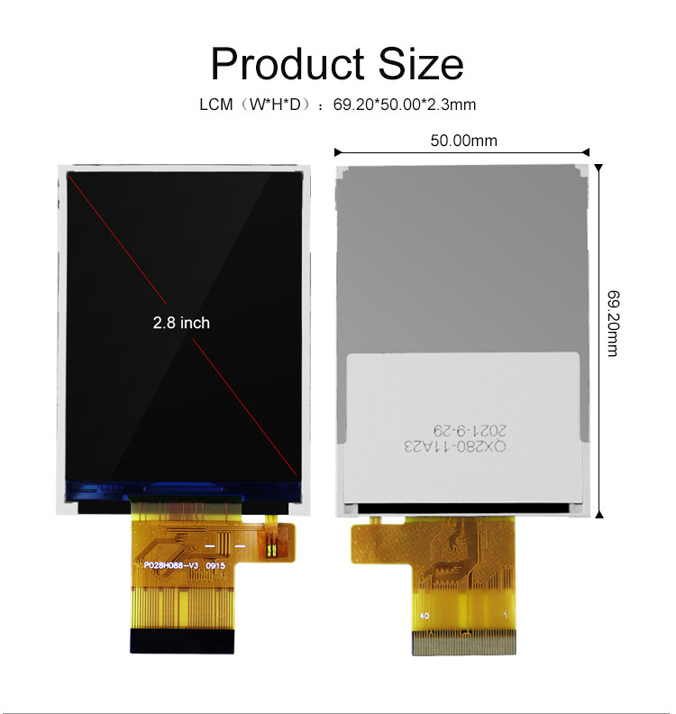 Polcd Couleurs 265K 2,8 pouces TFT Module 57,6 mm Normalement blanc Interface SPI Module TFT LCD
