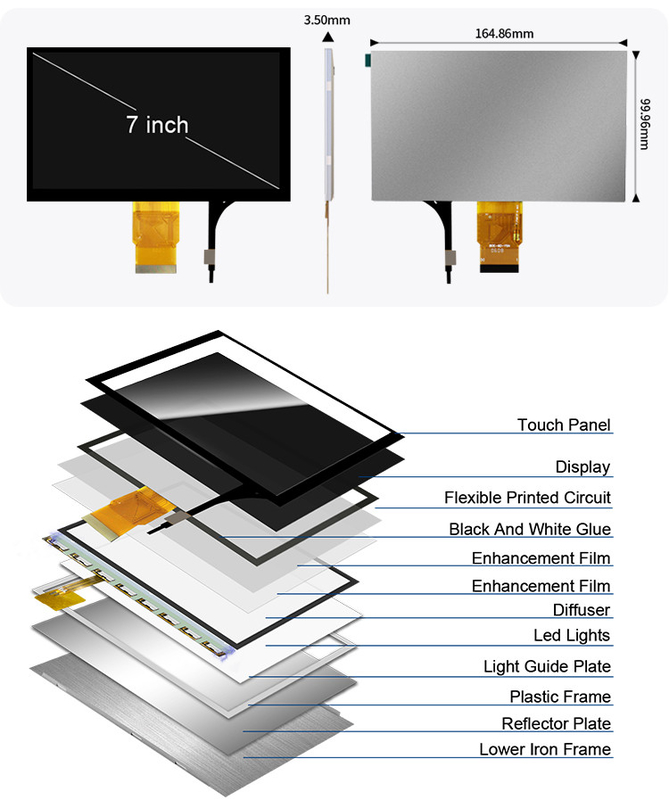 Polcd 7' Tft Panneau LCD 800x480 Écran tactile capacitif Interface RVB