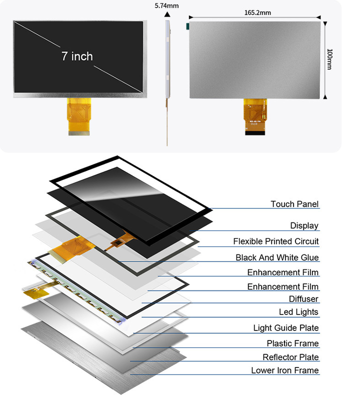 Polcd 7 pouces Tft Module 800X480 Écran IPS haute luminosité Interface RGB Panneau tactile capacitif 7 