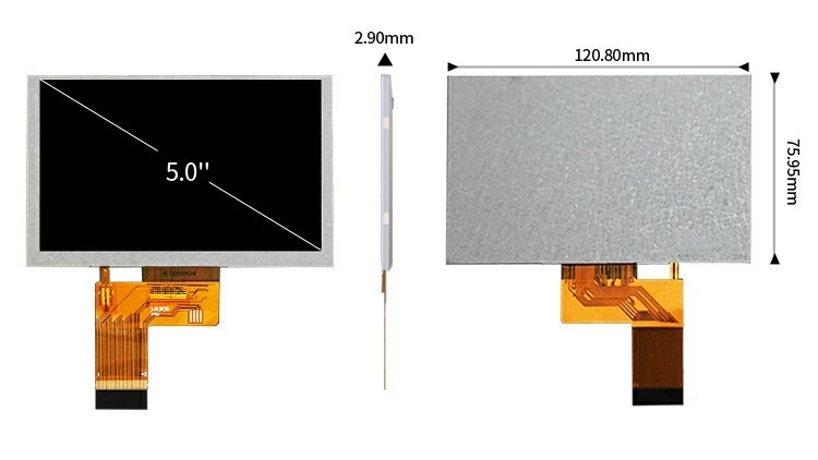 Polcd 5,0 pouces TFT Panneau LCD 800*480 Résolution 500nits Interface RGB 5