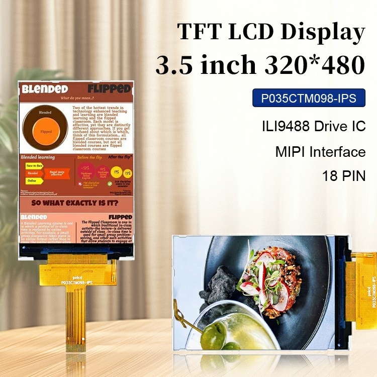 Polcd 3,5 pouces 320x480 Résolution 350nits Interface Mipi ili9488 IC Module d'affichage LCD TFT de type vertical 3,5'