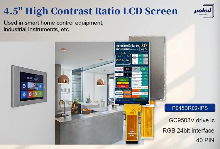 Polcd Module LCD TFT de 4,5 pouces 480*854 Résolution 300 Nits RGB 24 bits Interface écran LCD de 4,5 pouces