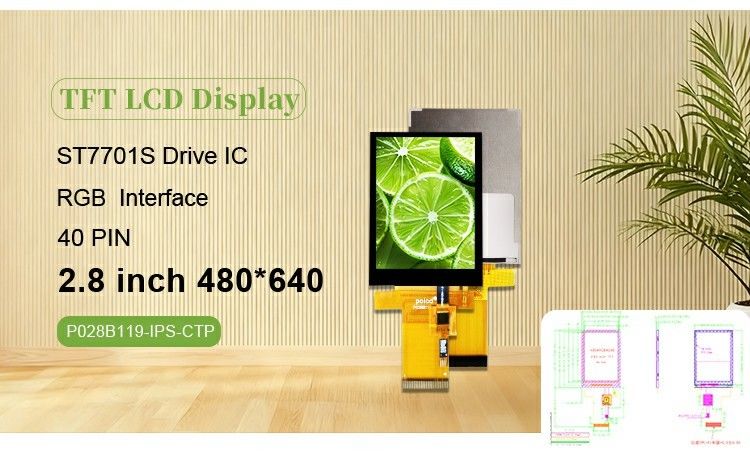 Polcd 2,8 pouces 480*640 Résolution Interface RVB Panneau tactile ST7701S Module d'affichage TFT LCD