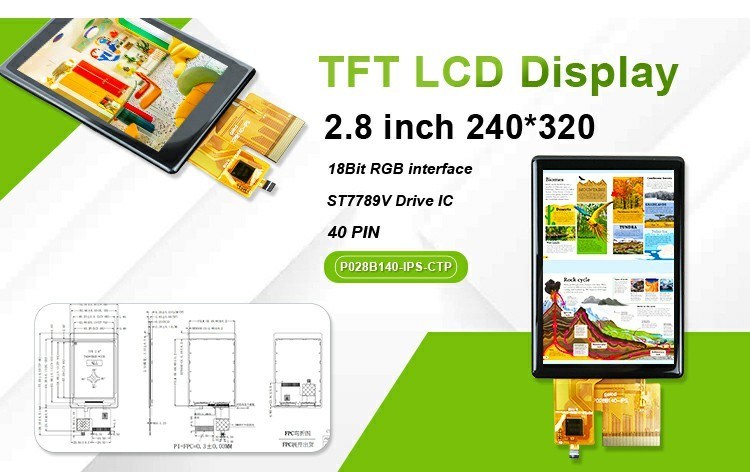 Polcd haute luminosité 500nit 2,8 pouces Écran LCD 240x320 interface RVB IPS CTP Affichage TFT tactile capacitif