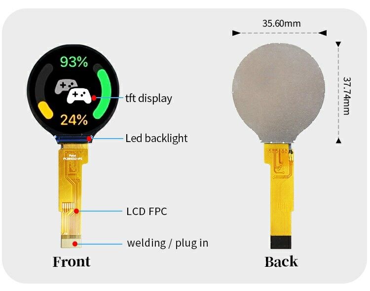 Polcd 1,28 pouces 1,28' couleur ronde Circulaire affichage TFT 240x240 LCD GC9A01 pilote IPS module LCD