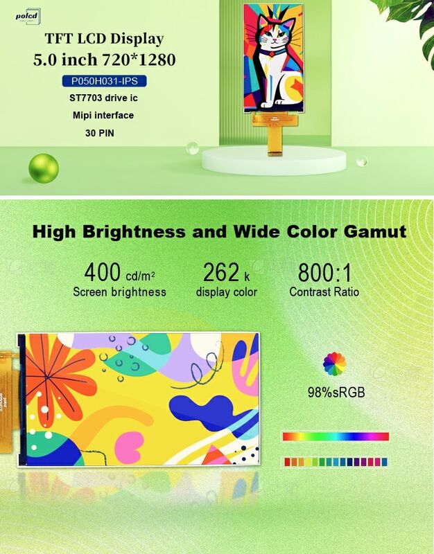 Polcd 5 pouces TFT Module Écran vertical 720x1280 Interface Mipi ST7703 IPS Affichage à écran LCD