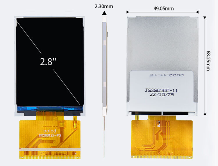 Polcd Petit écran TFT IPS 2,8 pouces 240x320 QVGA haute luminosité 300 nits, interfaces MCU et RGB