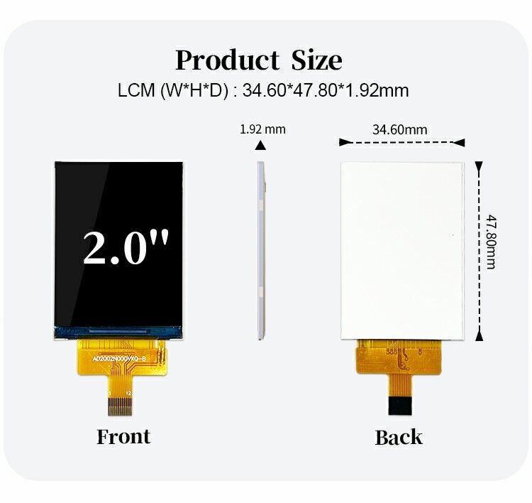 Polcd Module LCD TFT personnalisable de 2 pouces 240x320 avec interface SPI Panneau d'affichage couleur IPS