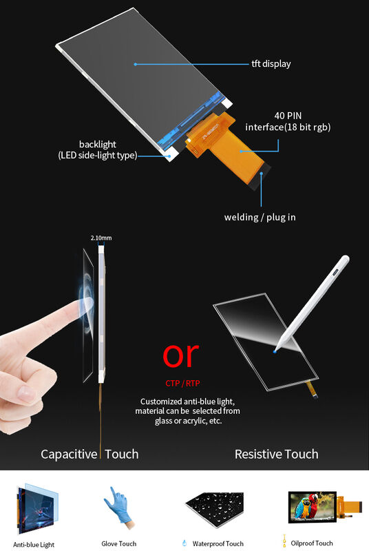 Polcd Écran LCD personnalisé de 3,5 pouces Panneau d'affichage Interface RGB 320*480 IPS Écran tactile Module LCD TFT 3,5 pouces