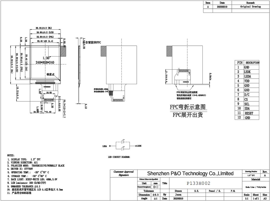 Fabricant d'écrans LCD carrés Polcd, petite taille, 240*240, interface SPI, écran LCD IPS TFT de 1,3 pouce