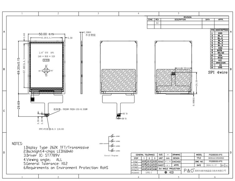 Module d'affichage LCD graphique TFT à résolution de 2,8 pouces Polcd 240*320 Spi