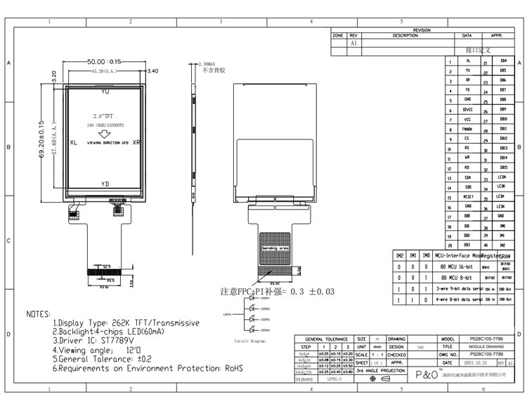 Polcd – écran LCD TFT TN 2.8 pouces, résolution 240x320, transmetteur MCU SPI ST7789V, Module d'écran LCD TFT