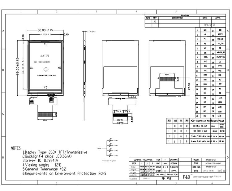 Polcd 2,8 pouces Panneau d'écran LCD 240*320 MCU Interface SPI ILI9341V TFT Module LCD Affichage