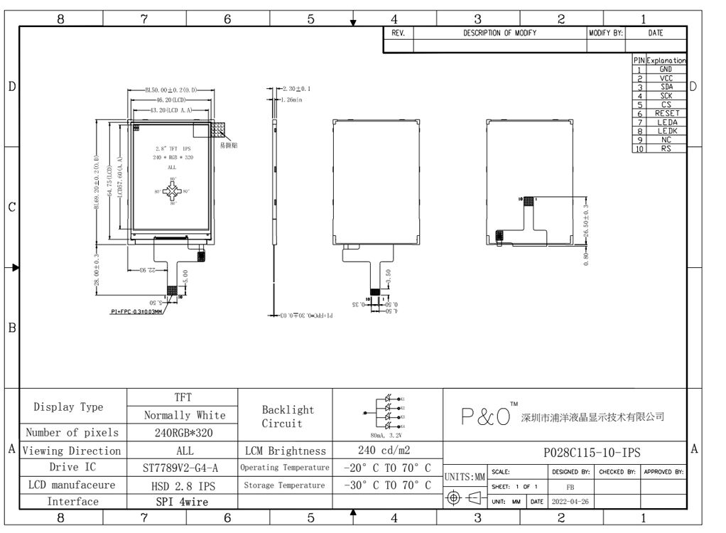 Polcd – écran IPS 2.8 pouces, Module LCM 240x320, Interface SPI ST7789V, écran LCD TFT haute luminosité