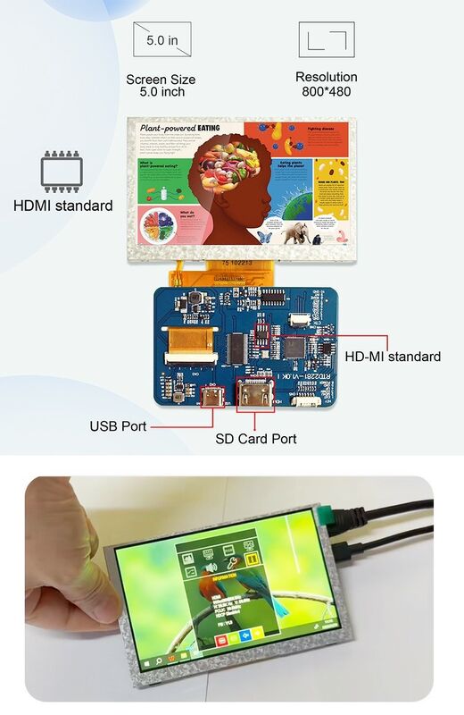 Polcd – module d'affichage LCD de qualité industrielle 4.3, 5 pouces, résolution 800x480, carte de pilote d'interface H-DM-I