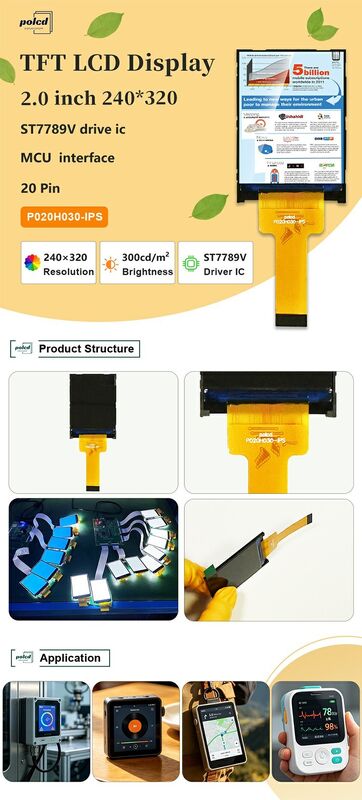 Polcd 2 pouces 240*320 IPS Écran Transmissif ST7789V 300 nit Interface MCU à 20 broches TFT Module LCD Affichage
