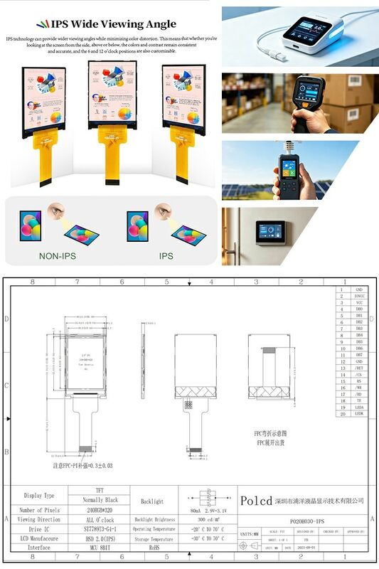 Affichage à cristaux liquides Polcd 2.0 pouces Mini Full Color ST7789 MCU IPS Full Angle View 240x320 Module LCD TFT