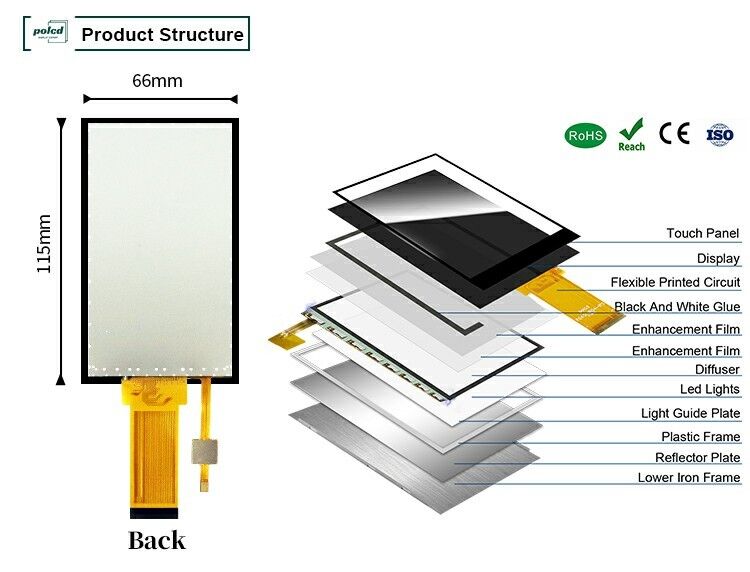 Polcd Panneau LCD TFT de 4,5 pouces avec écran tactile capacitif à résolution 480 * 854 Affichage couleur LCD à 40 broches