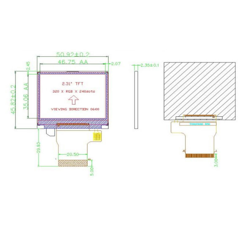 Polcd 8080 MCU 16 Bit 320 X 240 Affichage ILI9342C Affichage médical LCD 300 Nit