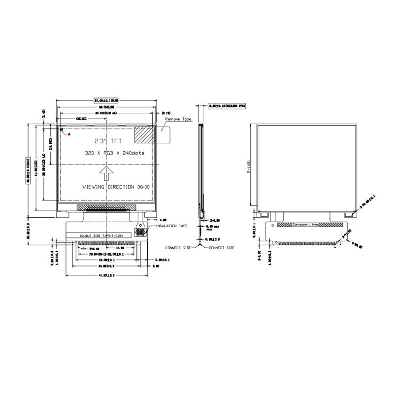 Polcd ILI9342C 2,31 pouces LCD 8080 MCU 16 bits 320x240 écran LCD 300 Nit