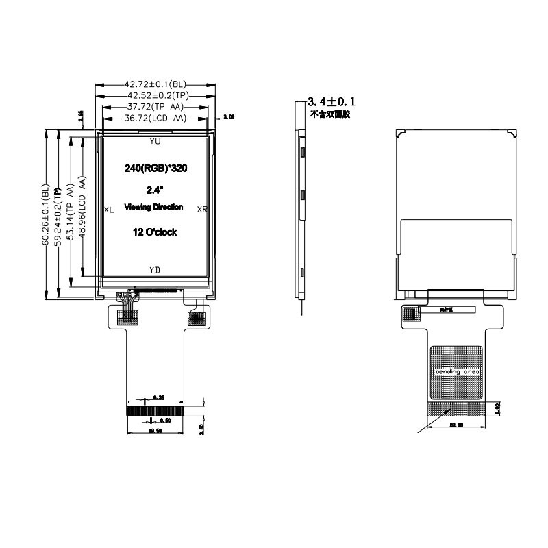 Polcd 350 Nit 16 bit Tft LCD Display ILI9341V écran tactile 2,4 pouces