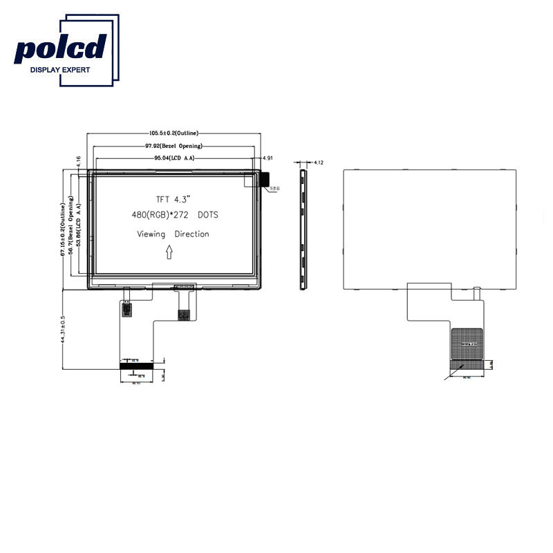 Polcd 4,3 pouces 480x272 Tft Affichage LCD RVB 24 bits Écran tactile Affichage LCD